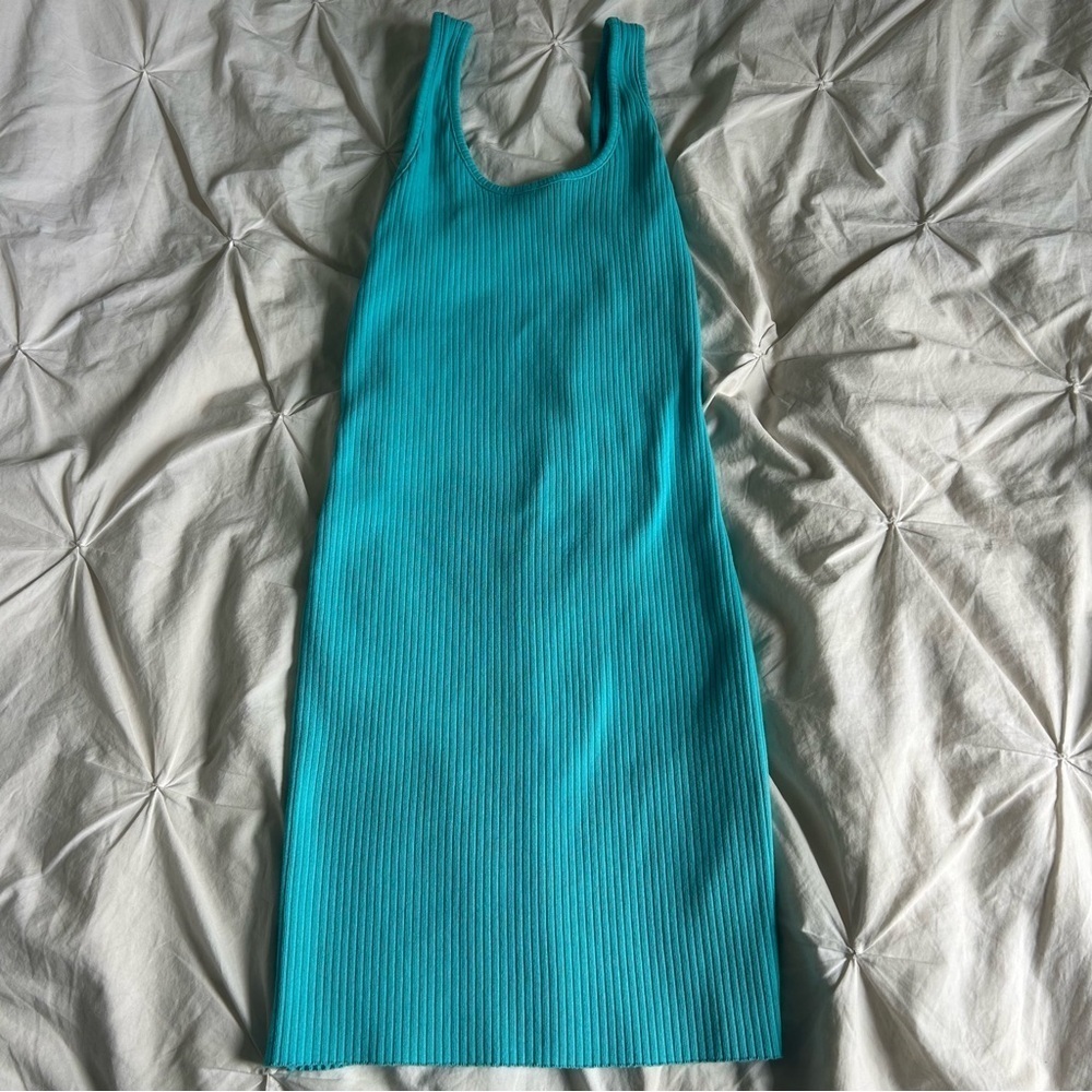 Calvin Klein Jeans Womens Medium Turquoise Ribbed Sleeveless midi Dress